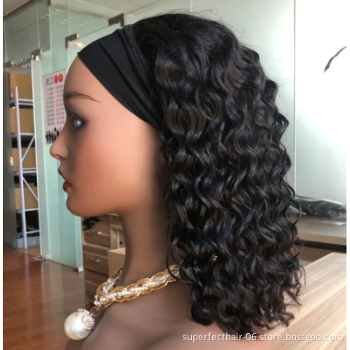 Wholesale Fashion Short 8inch-14inch  Headband Wig Water Wave Bob Wig Human Hair Headband Wigs For Black Women